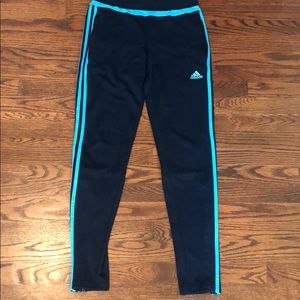 Navy and blue Adidas track pants